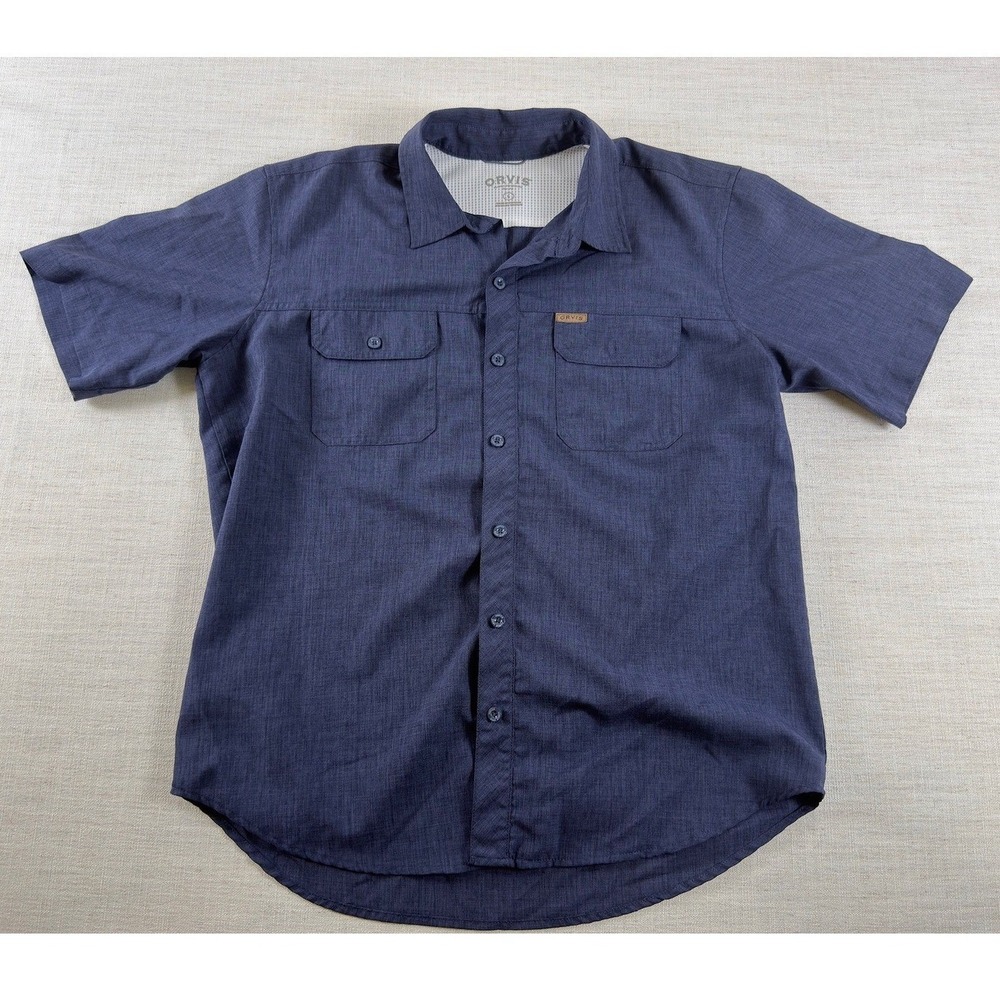 Orvis Mens L‎ Blue Vented Fishing Shirt Short Sleeve Performance Mesh Back